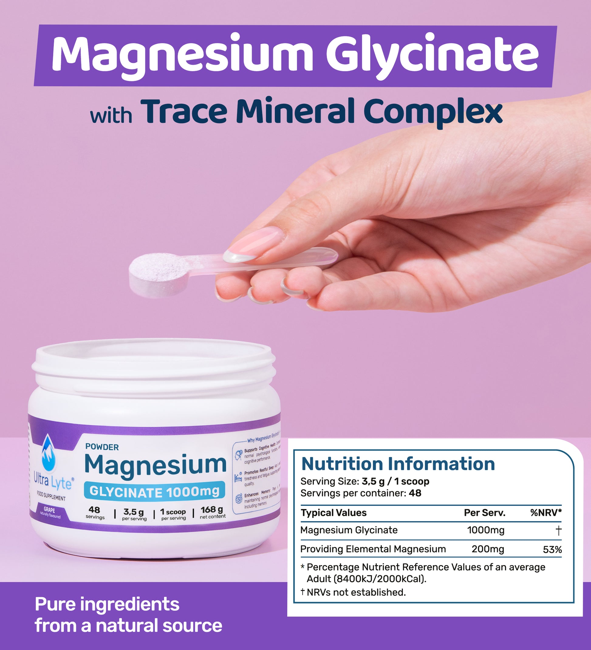 Magnesium Glycinate Powder 168g - Grape