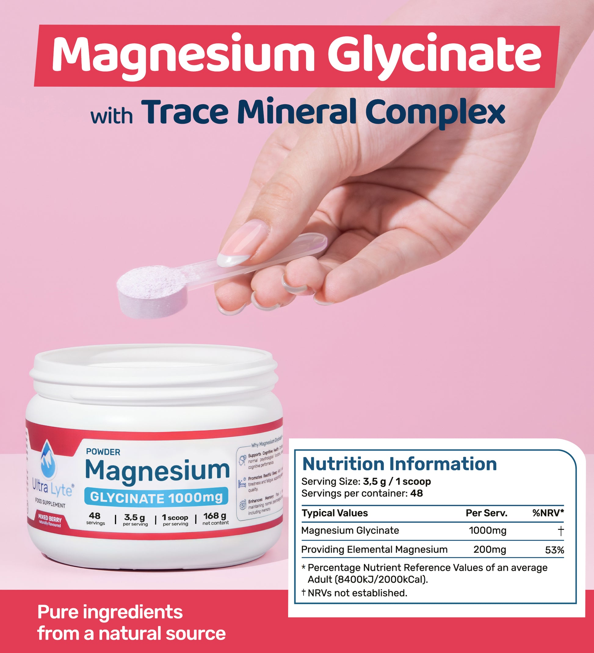 Ultra Lyte Magnesium Glycinate Powder 180g - Mixed Berry