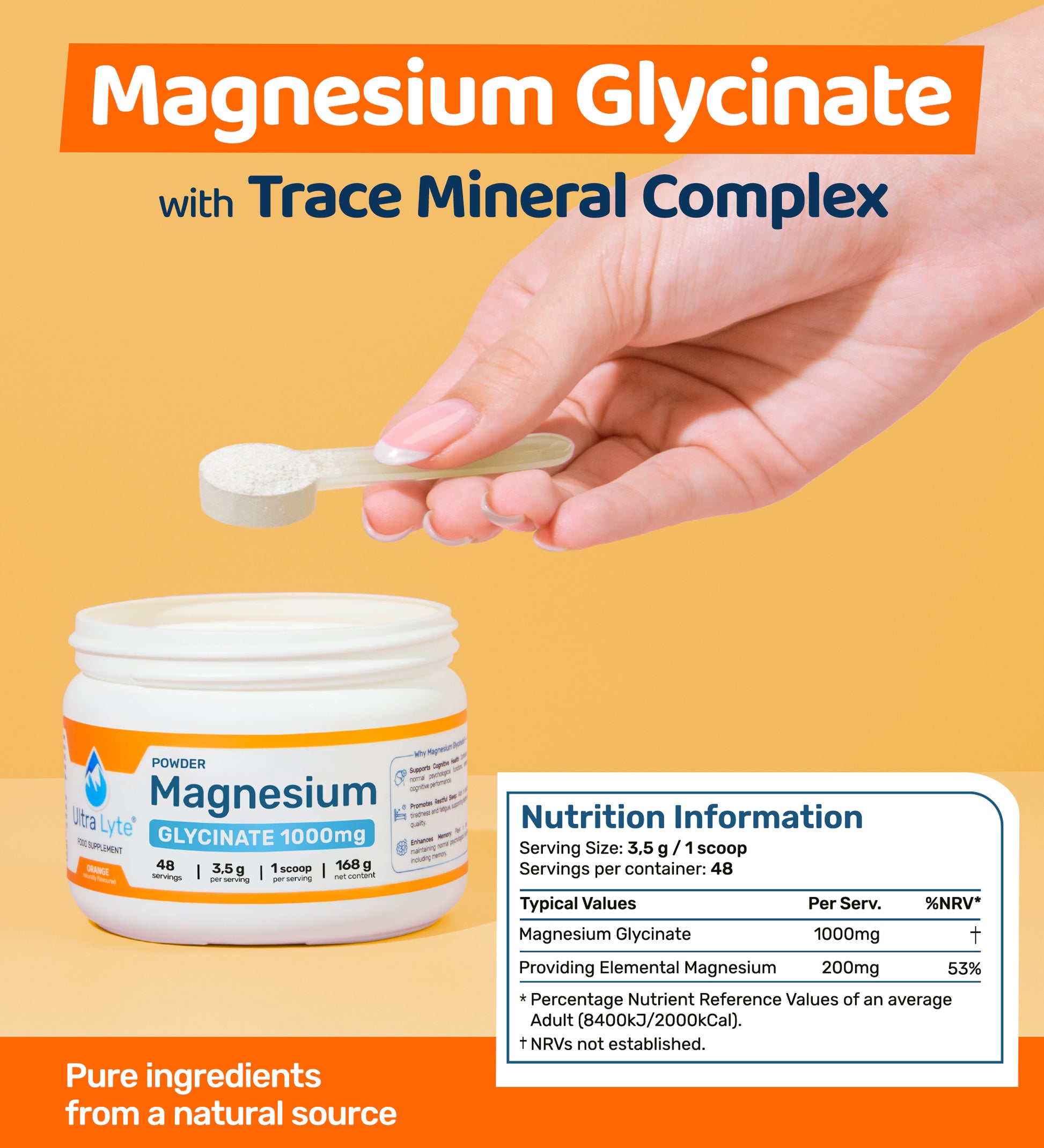 Magnesium Glycinate Powder 180g - Orange