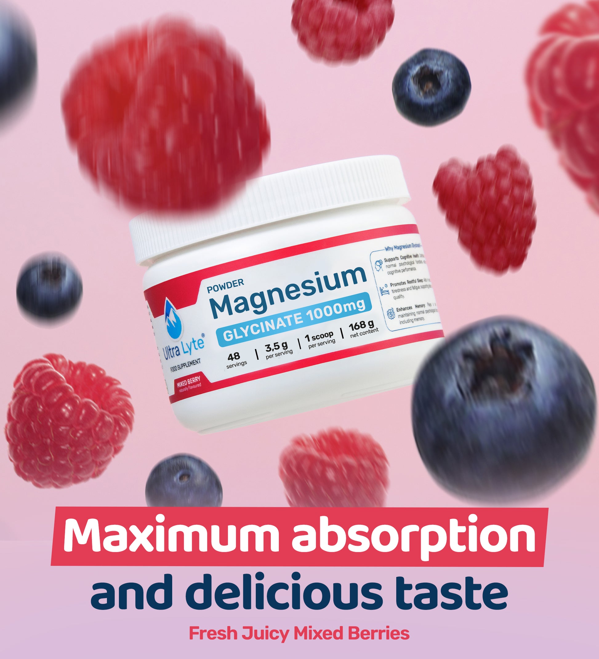 Ultra Lyte Magnesium Glycinate Powder 180g - Mixed Berry