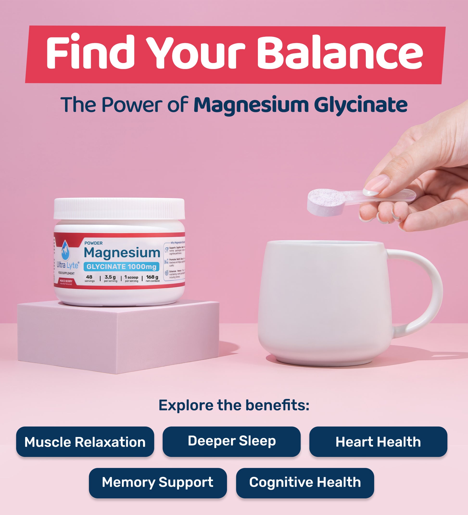 Ultra Lyte Magnesium Glycinate Powder 180g - Mixed Berry