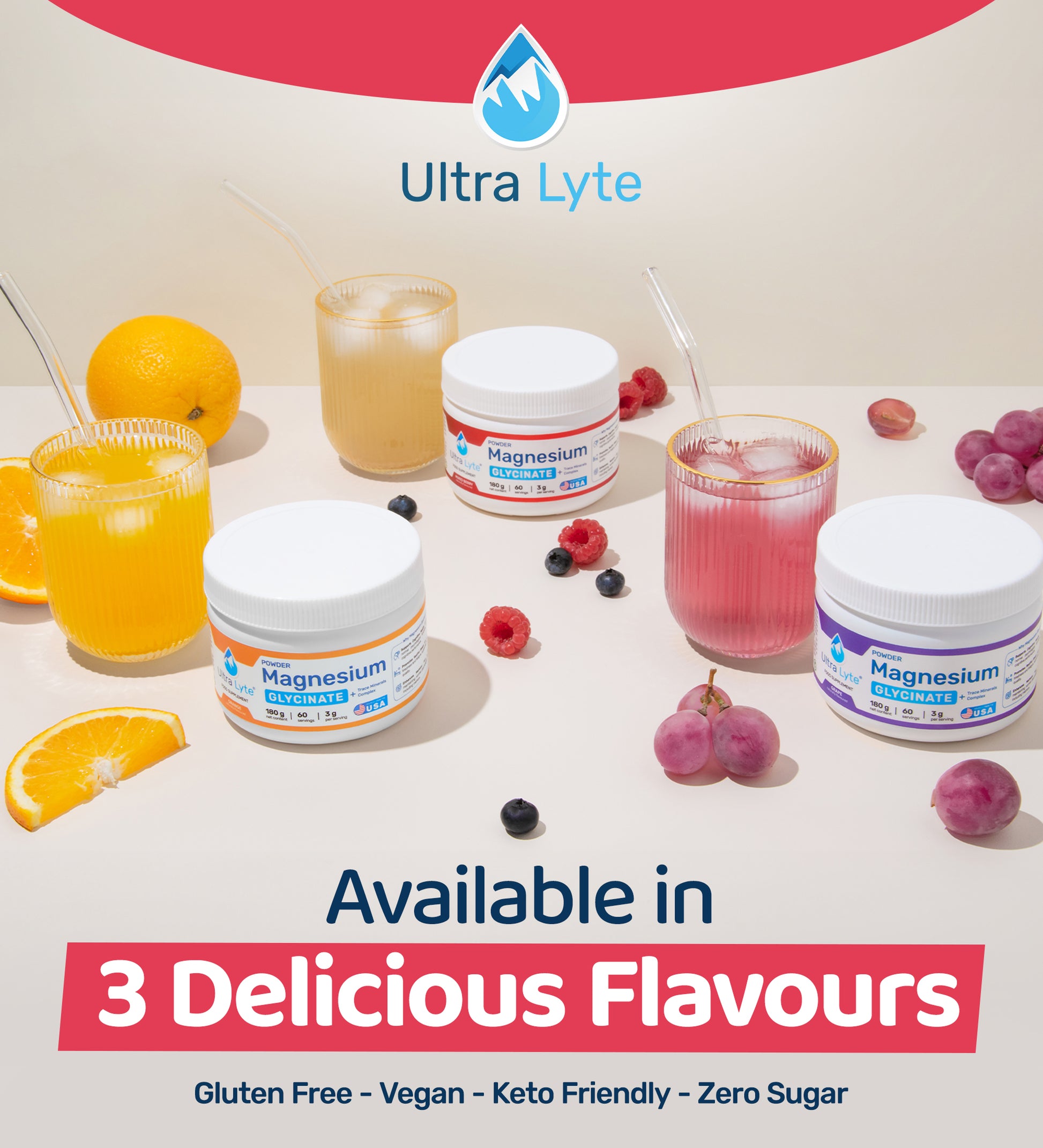 Ultra Lyte Magnesium Glycinate Powder 180g - Mixed Berry