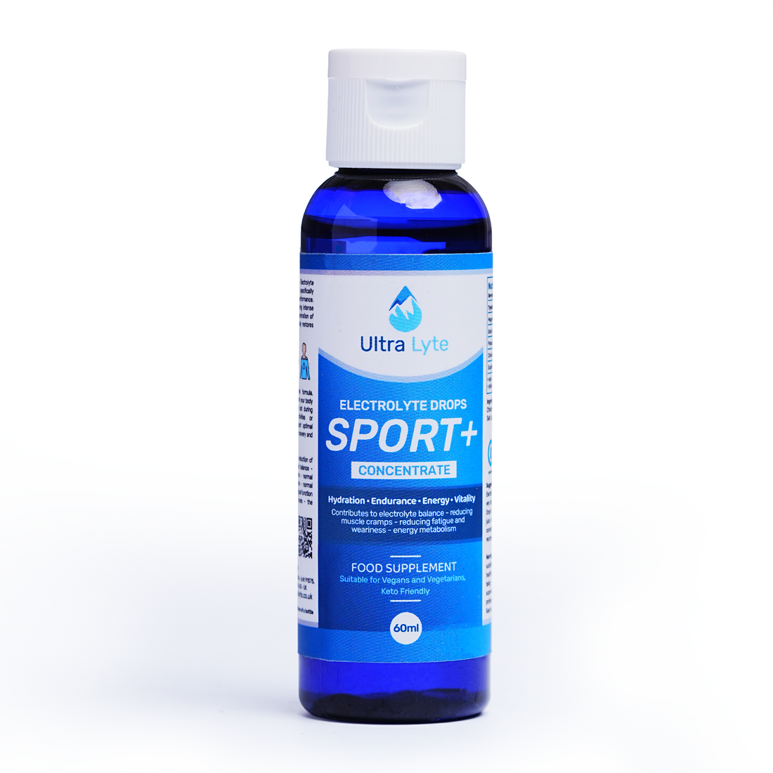 Ultra Lyte Electrolyte Drops Sport+ 60ml blue bottle with flip cap, front label packshot