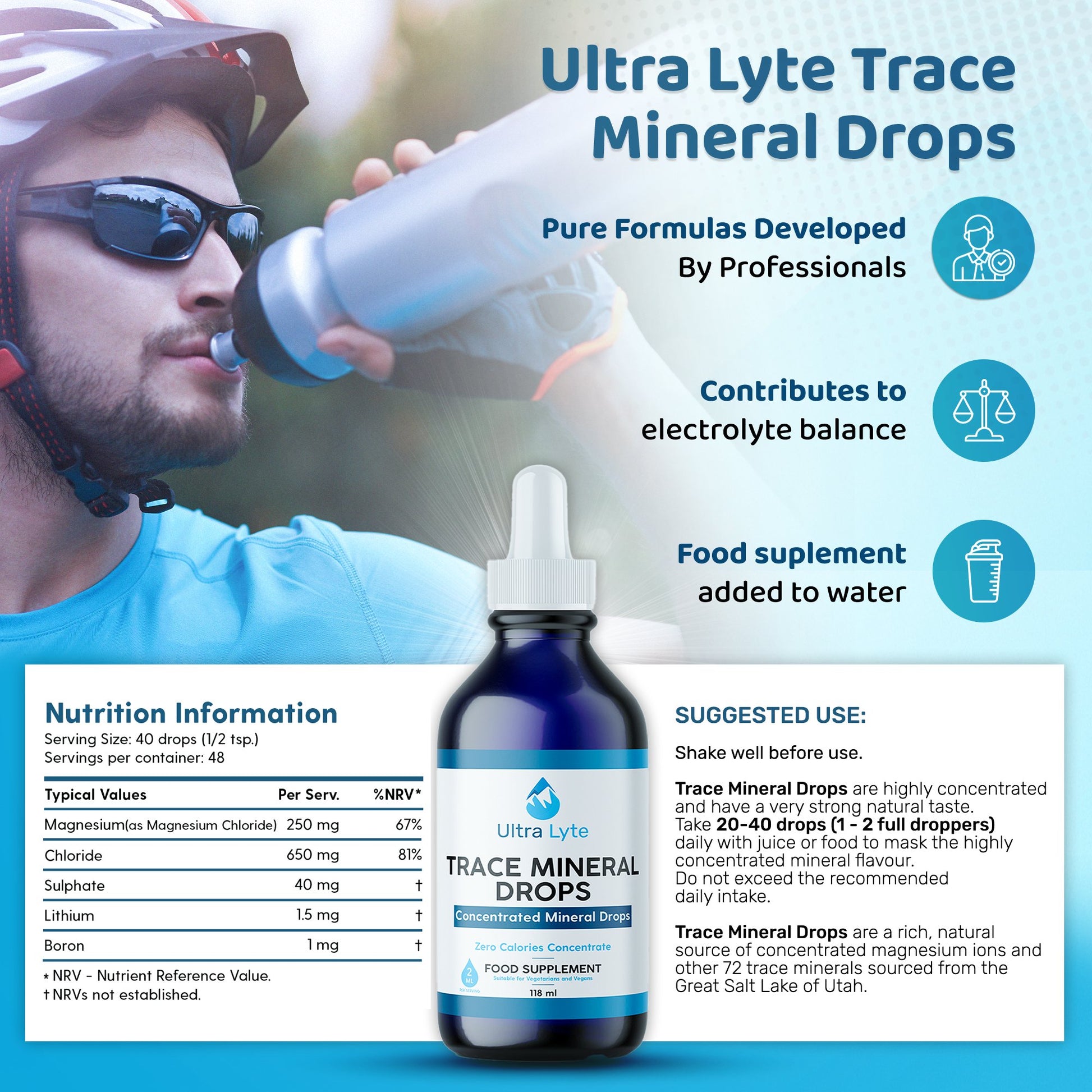 Trace Mineral Drops Glass Bottle - Ultra Lyte